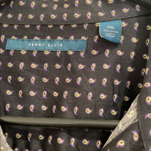 NWOT Perry Ellis black long sleeve button down with purple and yellow pattern 2X - Picture 5 of 5